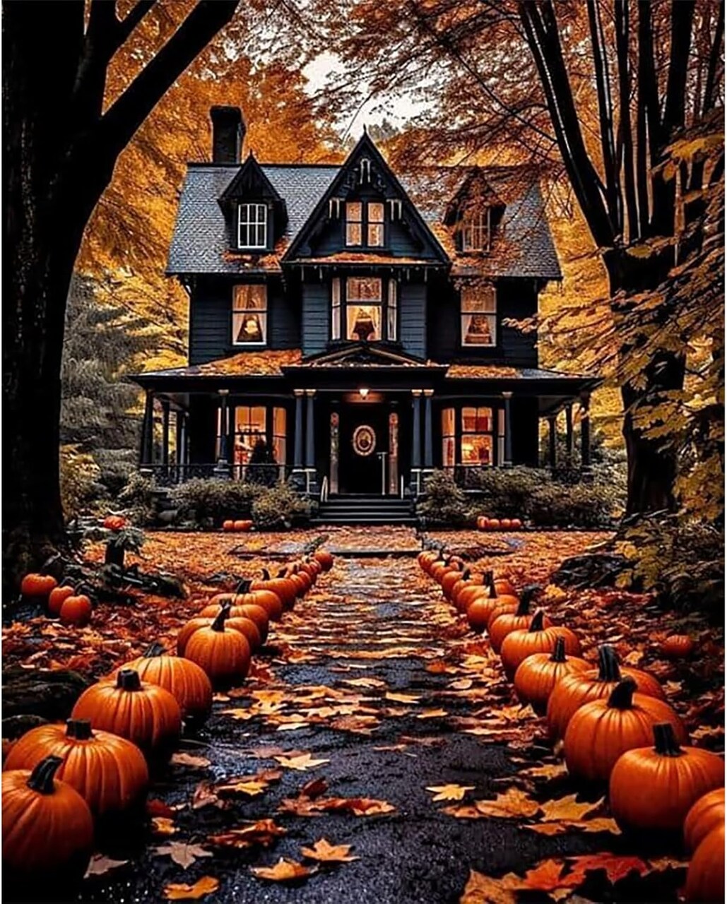 Halloween Landscape Paint by Numbers Kit for Adults – DIY Canvas Art, 16x20 Inch